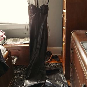 Floor length poly leather lace up back gown